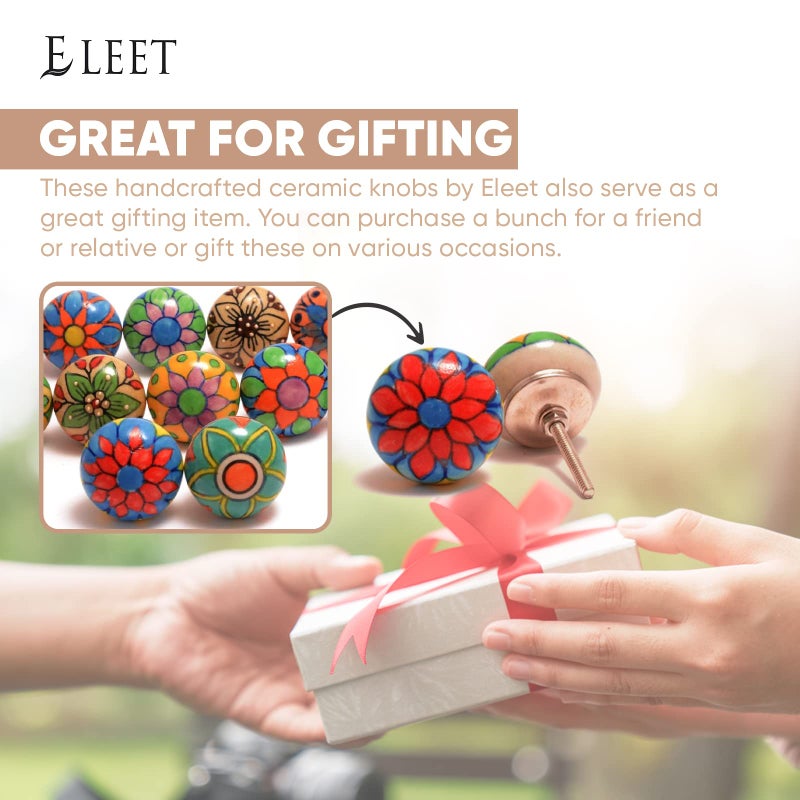 Eleet Assorted Ceramic Cabinet Knobs - Vintage Cabinet Cupboard Door & Drawer Pulls Chrome Hardware (Ceramic Knobs Set of 12, Multicolor) - Image 5
